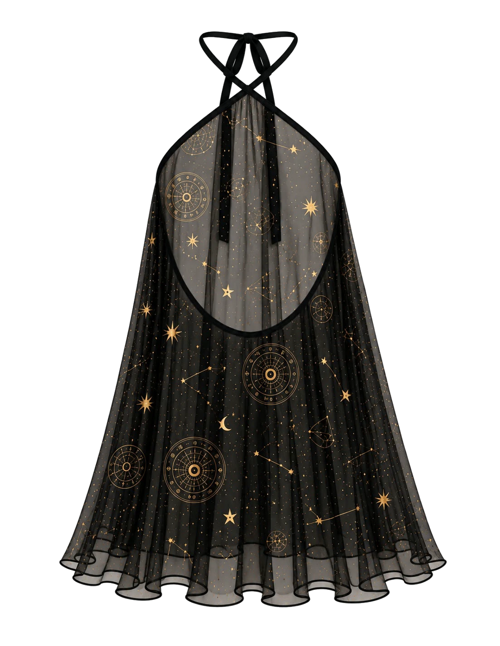 Aquarius babydoll in black — galaxy-print chiffon