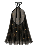 Aquarius babydoll in black — galaxy-print chiffon