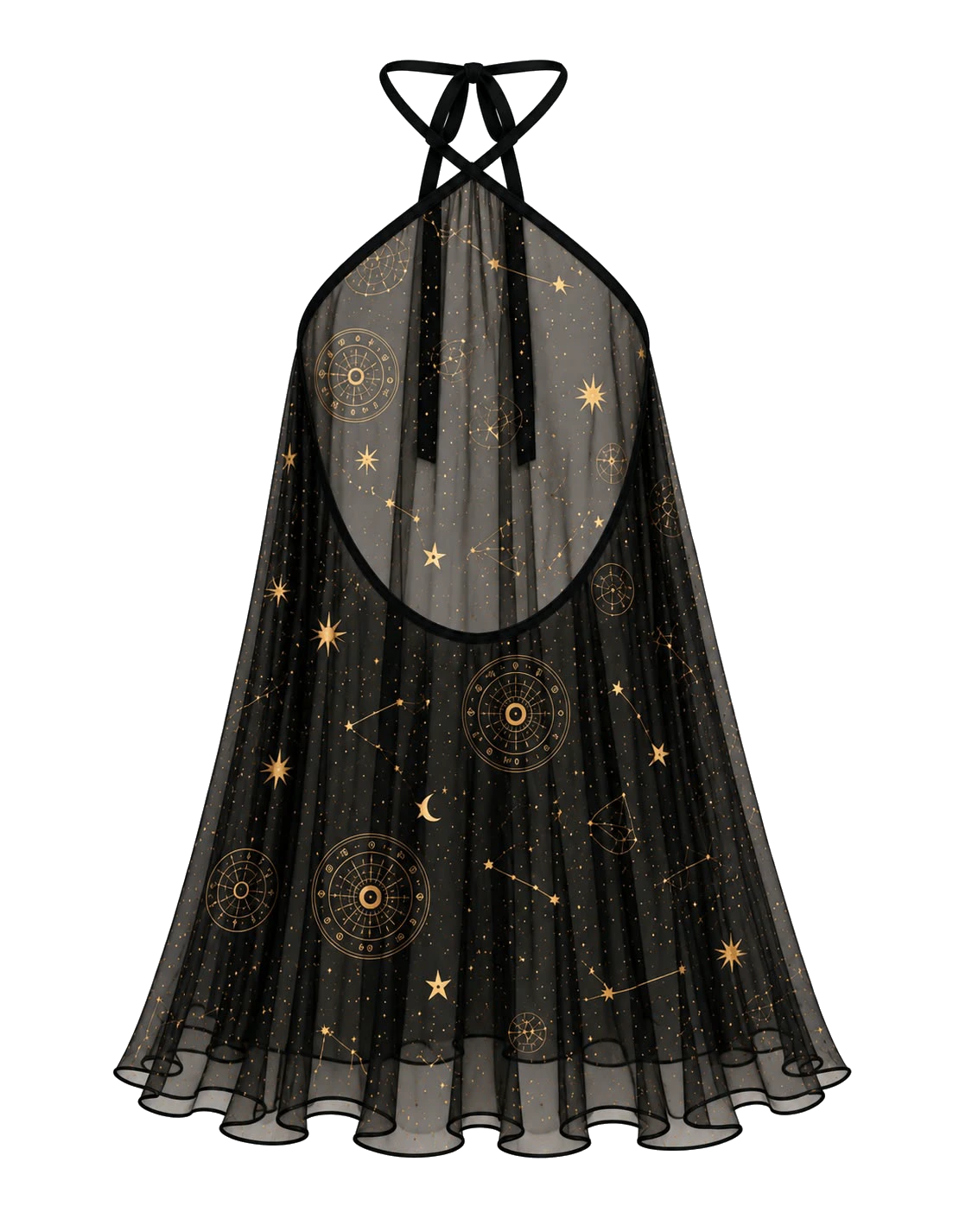 Aquarius babydoll in black — galaxy-print chiffon