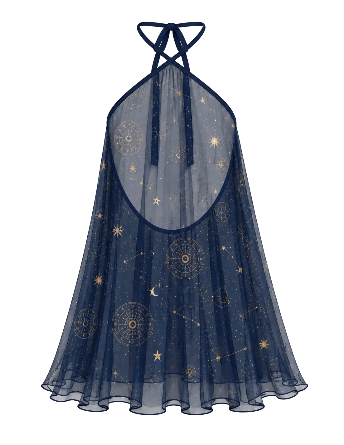 Aquarius babydoll in navy blue — galaxy-print chiffon